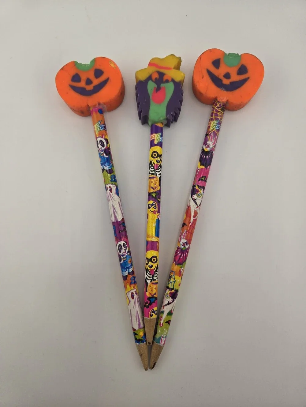 Vintage Lisa Frank Holiday Pencils Lot Halloween Witch Pumpkin Erasers
